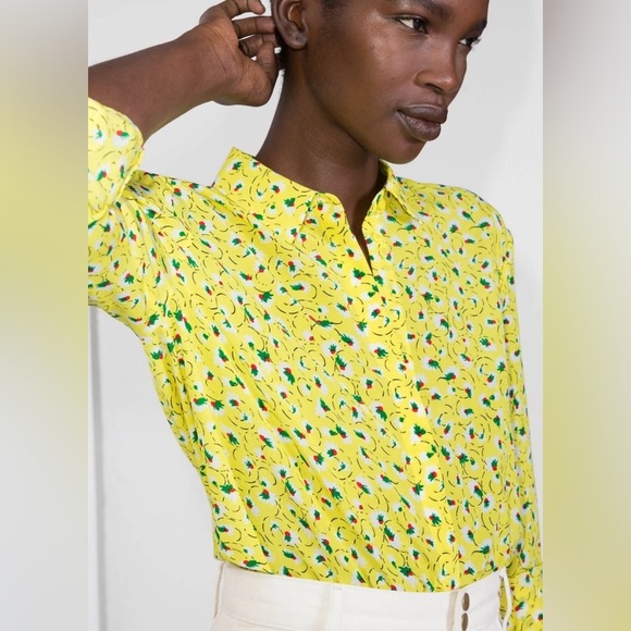 3/$30 🍂& Other Stories Stockholm Atelier Yellow Silk Button-up Shirt - Picture 1 of 10